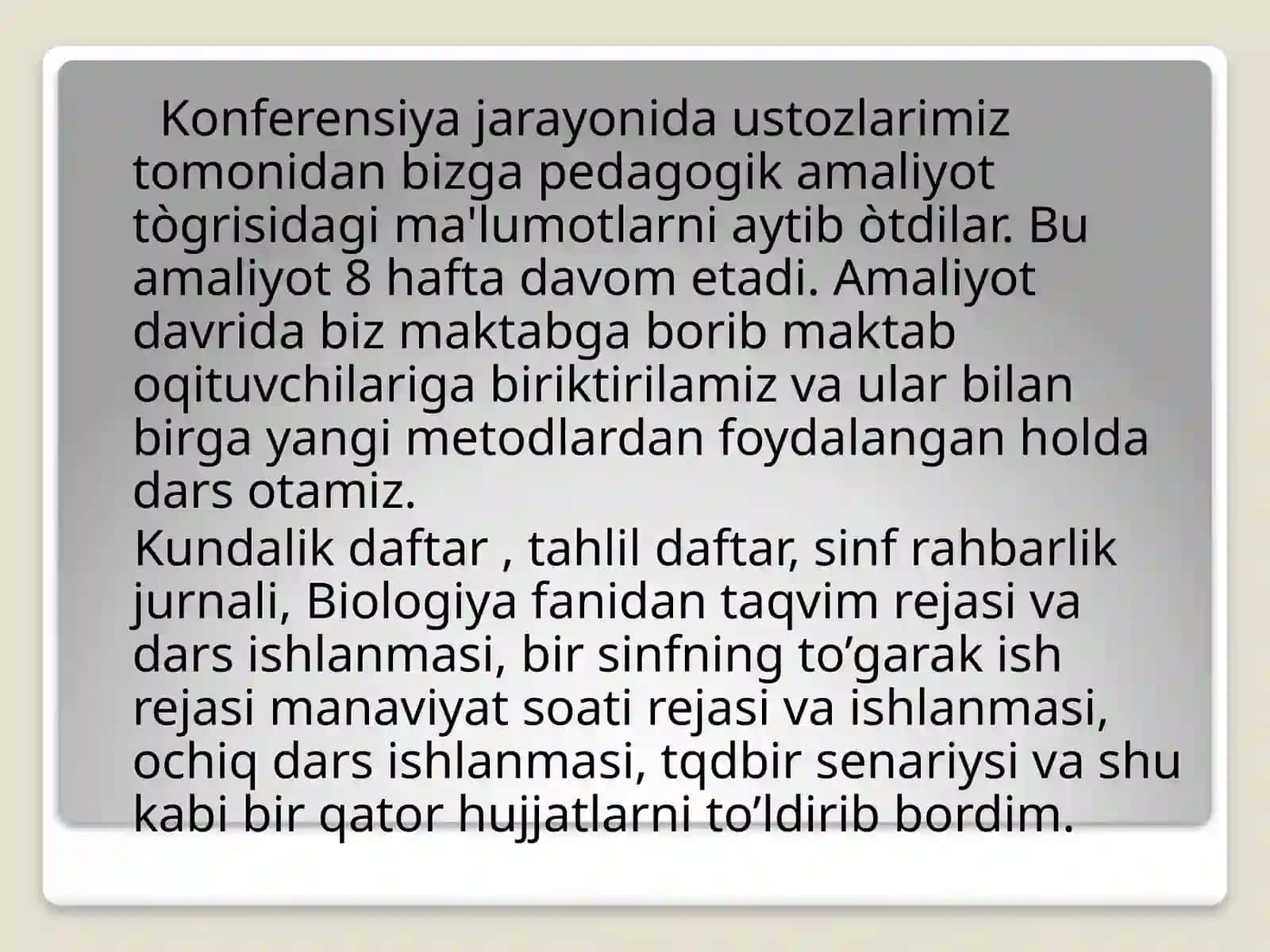 Pedagogik amaliyotiga doir taqdimot 3