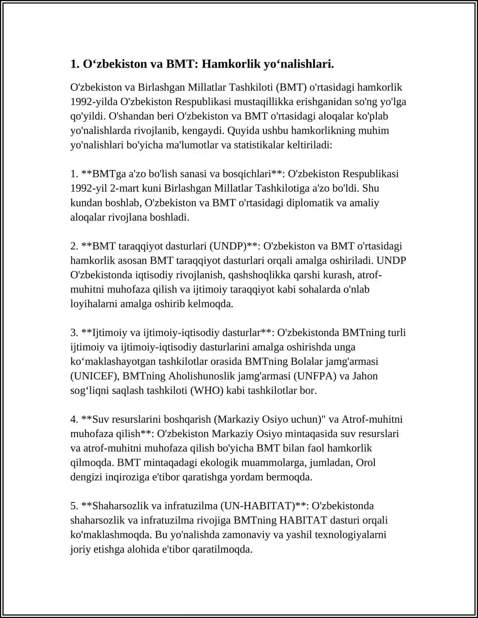 Oʻzbekiston va BMT: Hamkorlik yoʻnalishlari 3