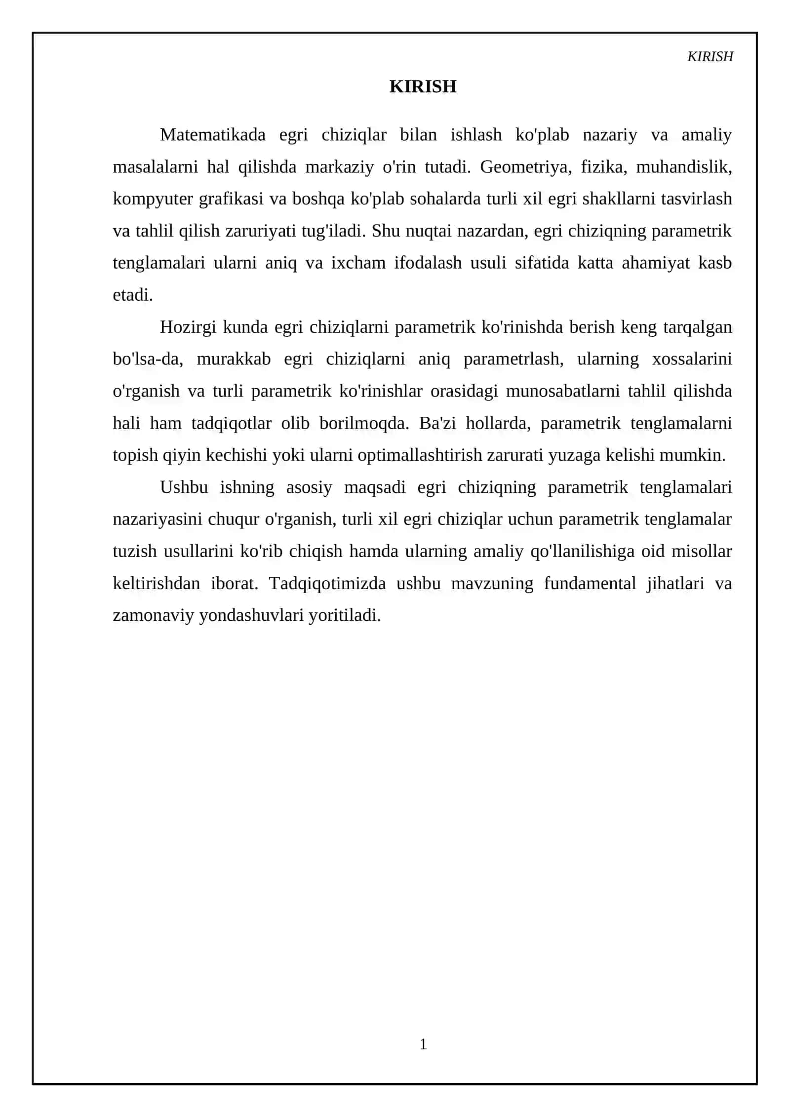 Egri chiziqning parametrik tenglamalari 3