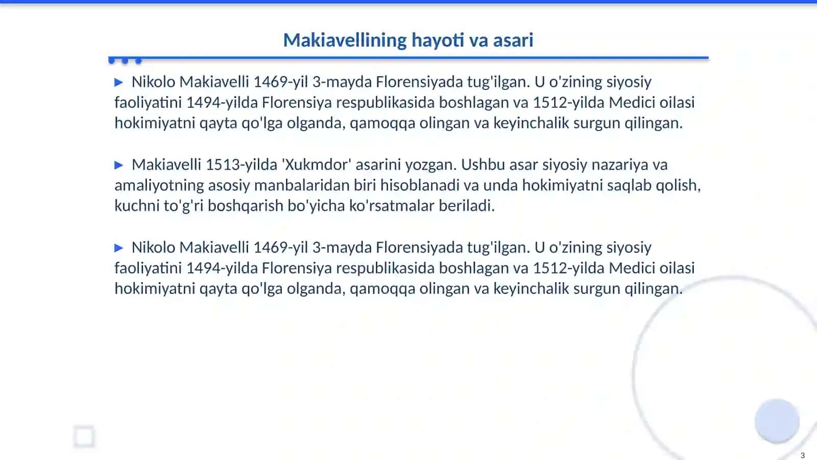Makiavellining "Xukmdor" asari 3