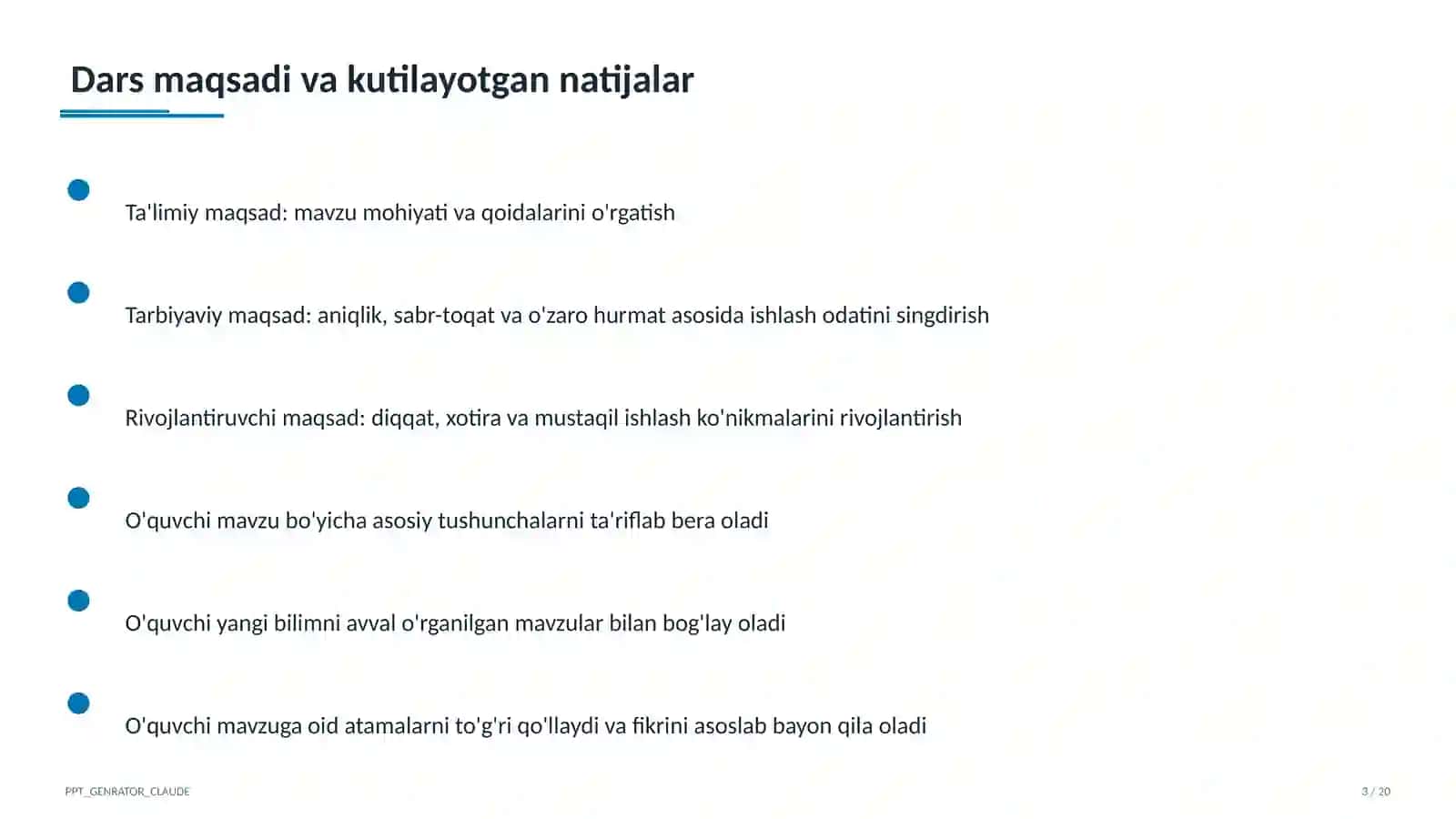 Matematika (5–6) Dars rejasi 3