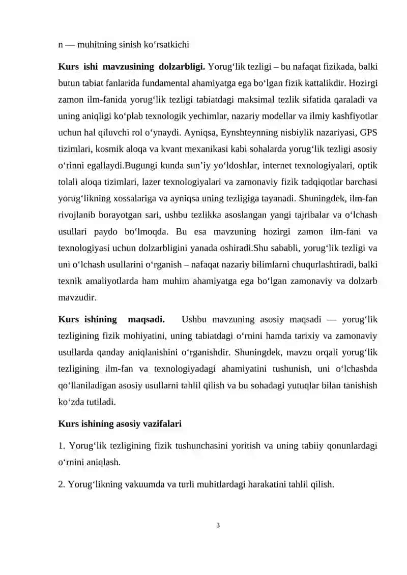 Yorug’lik Tezligi va Uni O’lchash Usullari 3