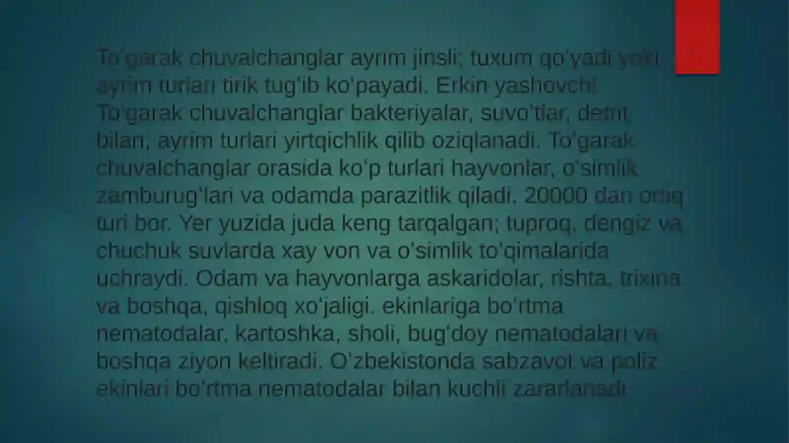 TO’GARAK CHUVALCHANGLAR TIPI. NEMATODALAR SINFI VA TIKONBOSHLILAR TIPI 3