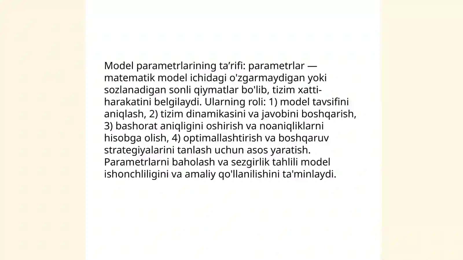 Model parametrlar tahlili mavzusiga taqdimot tayyorlash 3