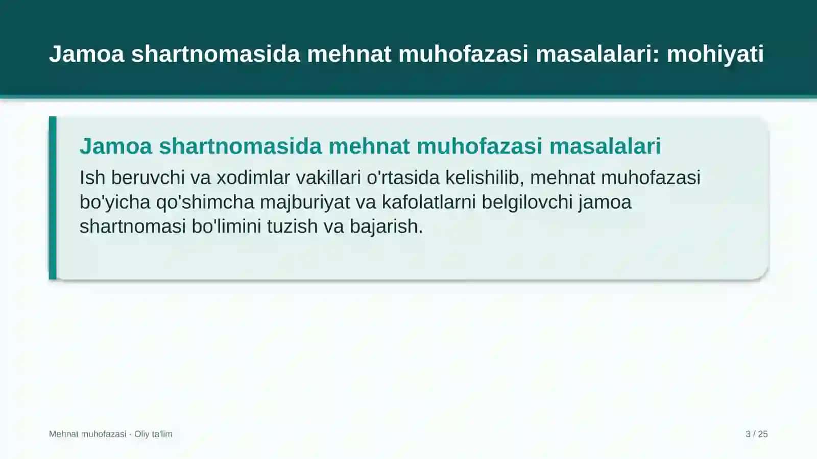 Baliqchilik xo'jaliklarida jamoa shartnomasida mehnat muhofazasi masalalari 3