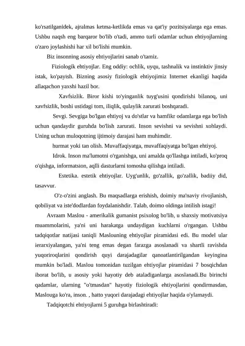 Avraham Maslou ehtiyojlari ierarxiyasi 3