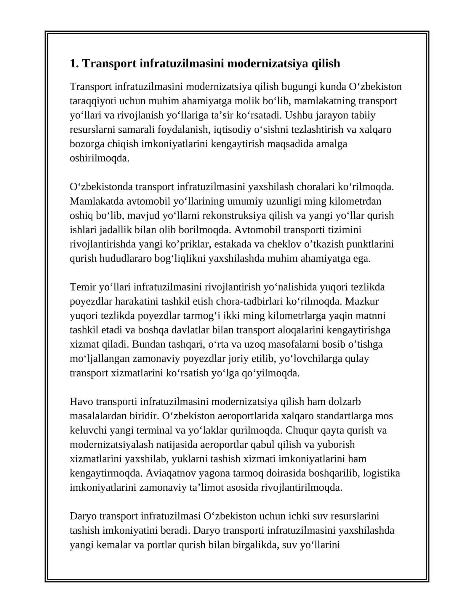 TRANSPORT YO'LLAR VA RIVOJLANISH YO'LLARI 3