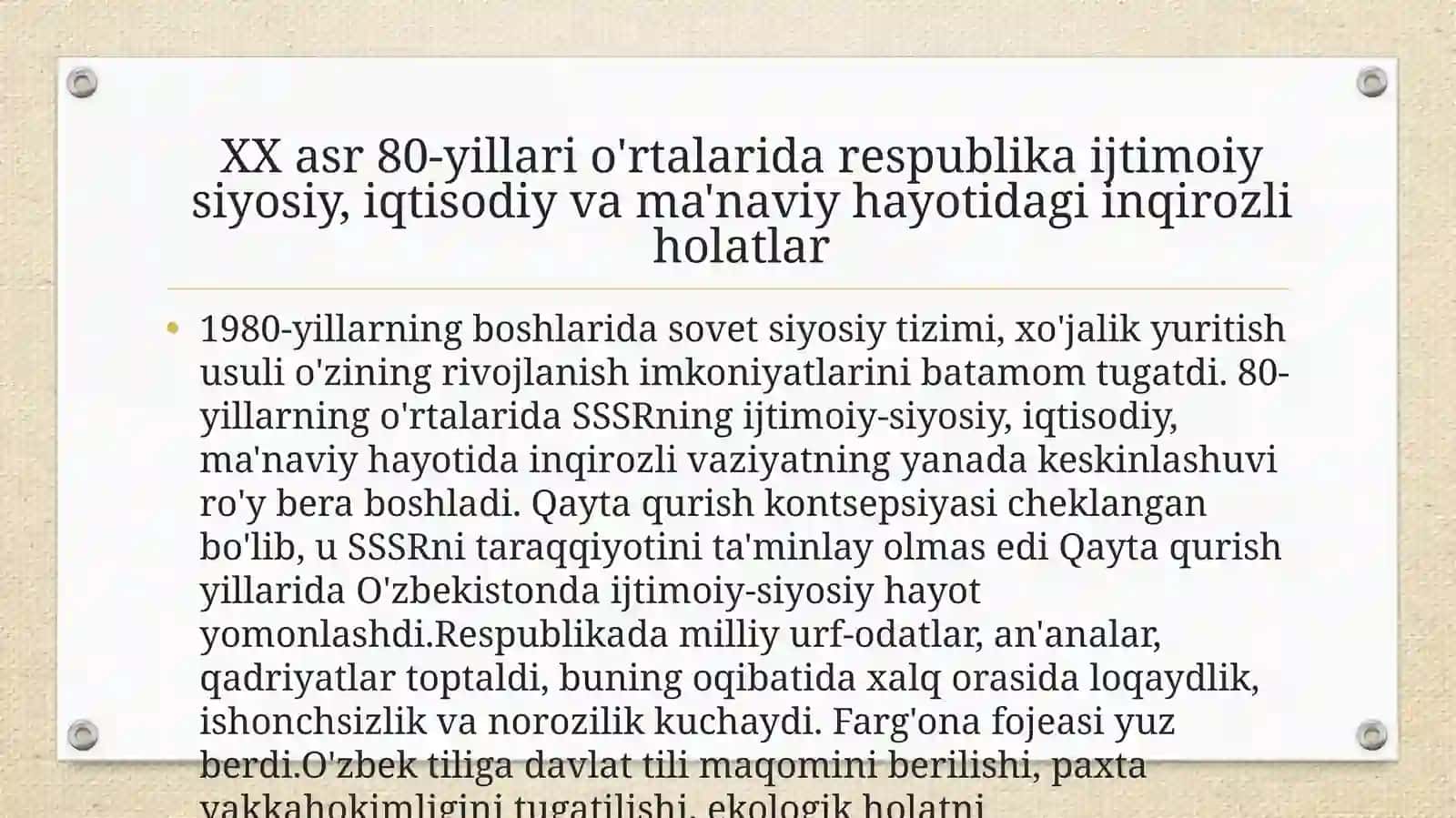 Mustaqillikka erishisharafasida O’zbekistondagi ijtimoiy-siyosiy jarayonlar 3