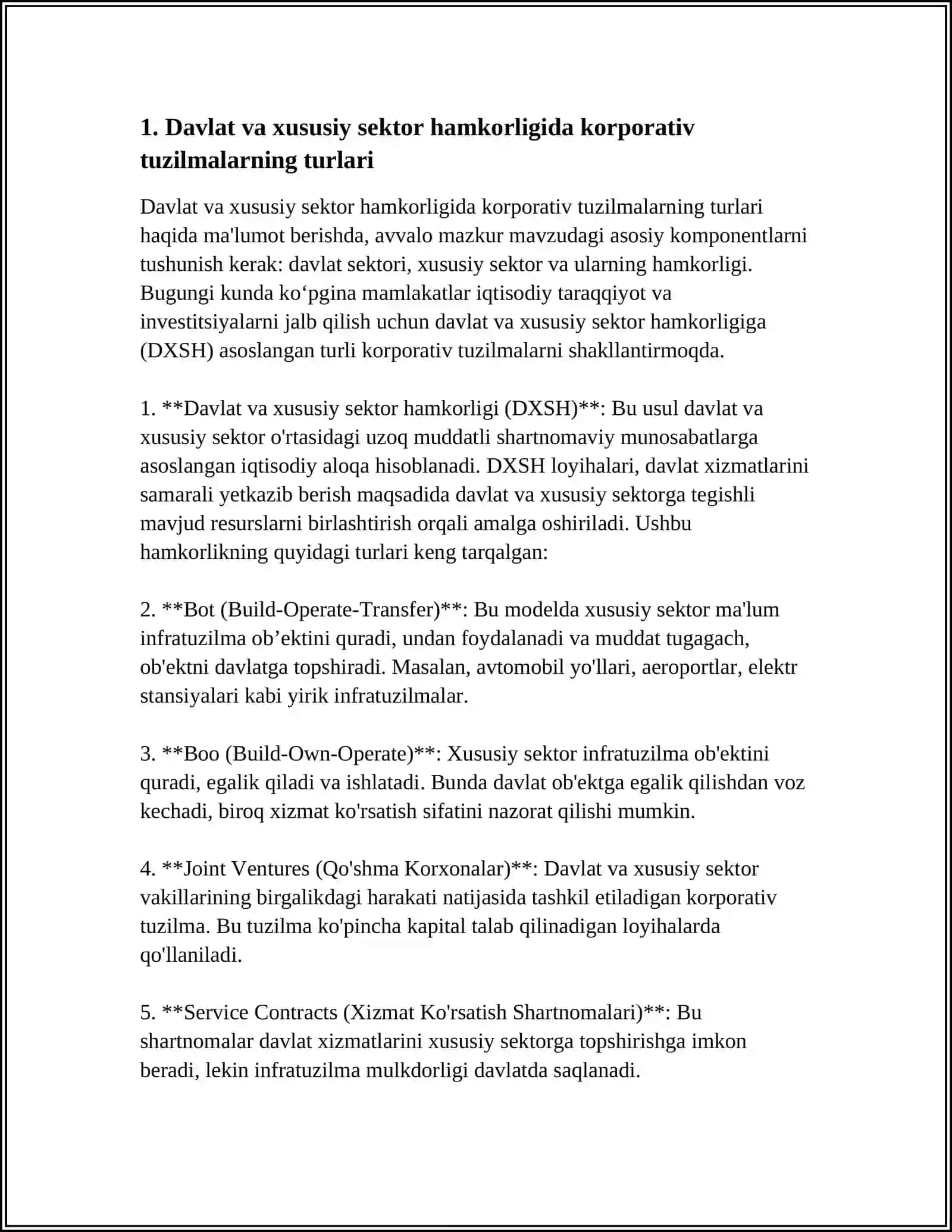 Mavzu: DAVLAT VA XUSUSIY SEKTOR HAMKORLIGIDA KORPORATIV TUZILMALAR ISHTIROKI 3