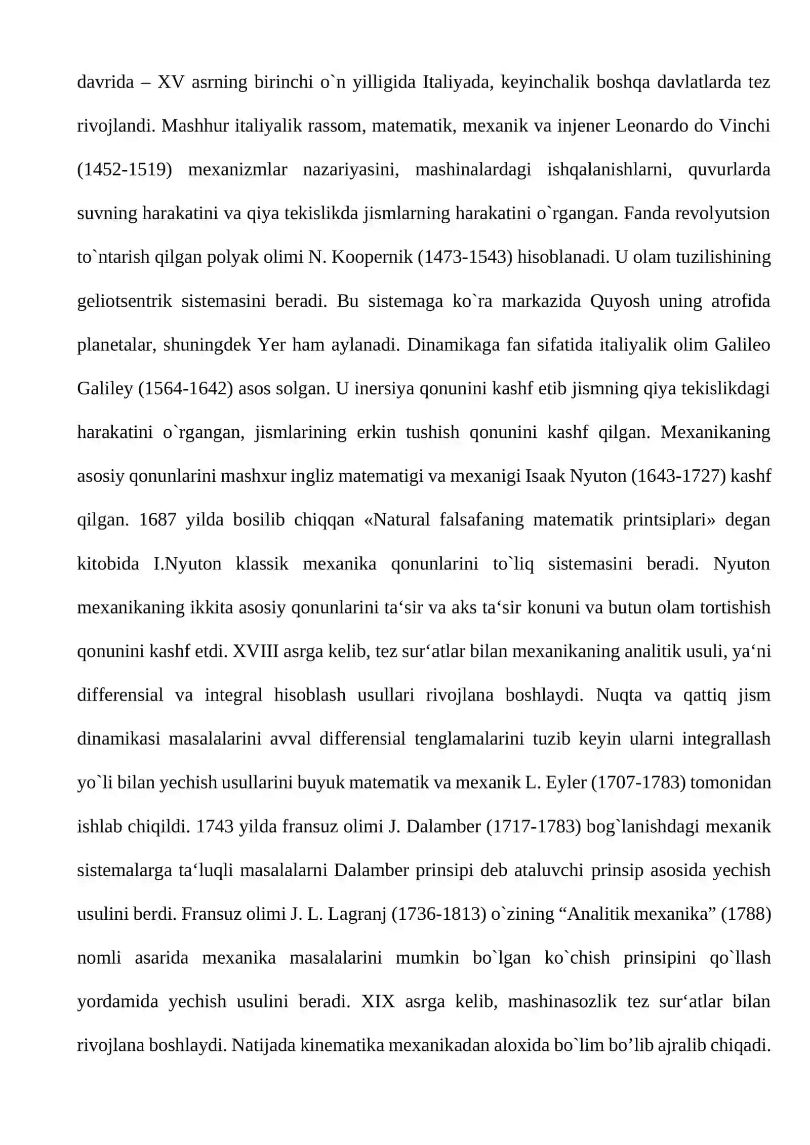 Nazariy mexanika fani va uning rivojlanish tarixi 3