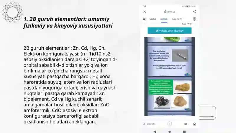 2B guruh elementlari: umumiy fizikaviy va kimyoviy xususiyatlari 3
