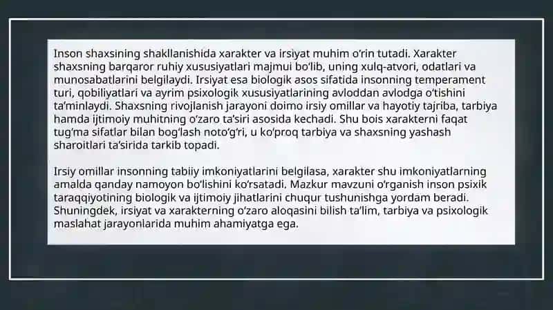 Xarakter va irsiyat SLAYD 3