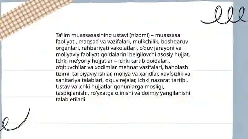 Ta’lim muassasasini boshqarishga doir huquqiy me’yoriy hujjatlar 3