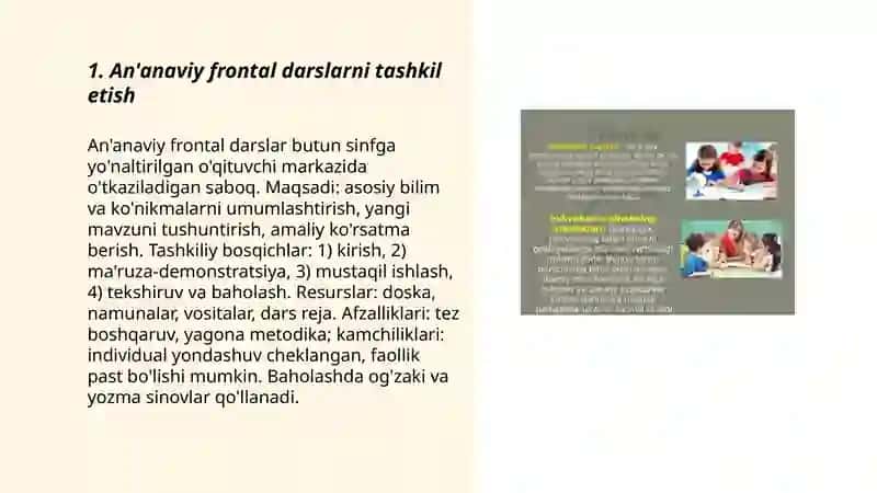 An'anaviy frontal darslarni tashkil etish 3
