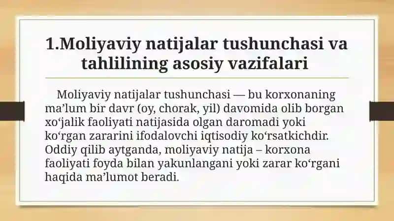 Moliyaviy natijalar tushunchasi va tahlili 3
