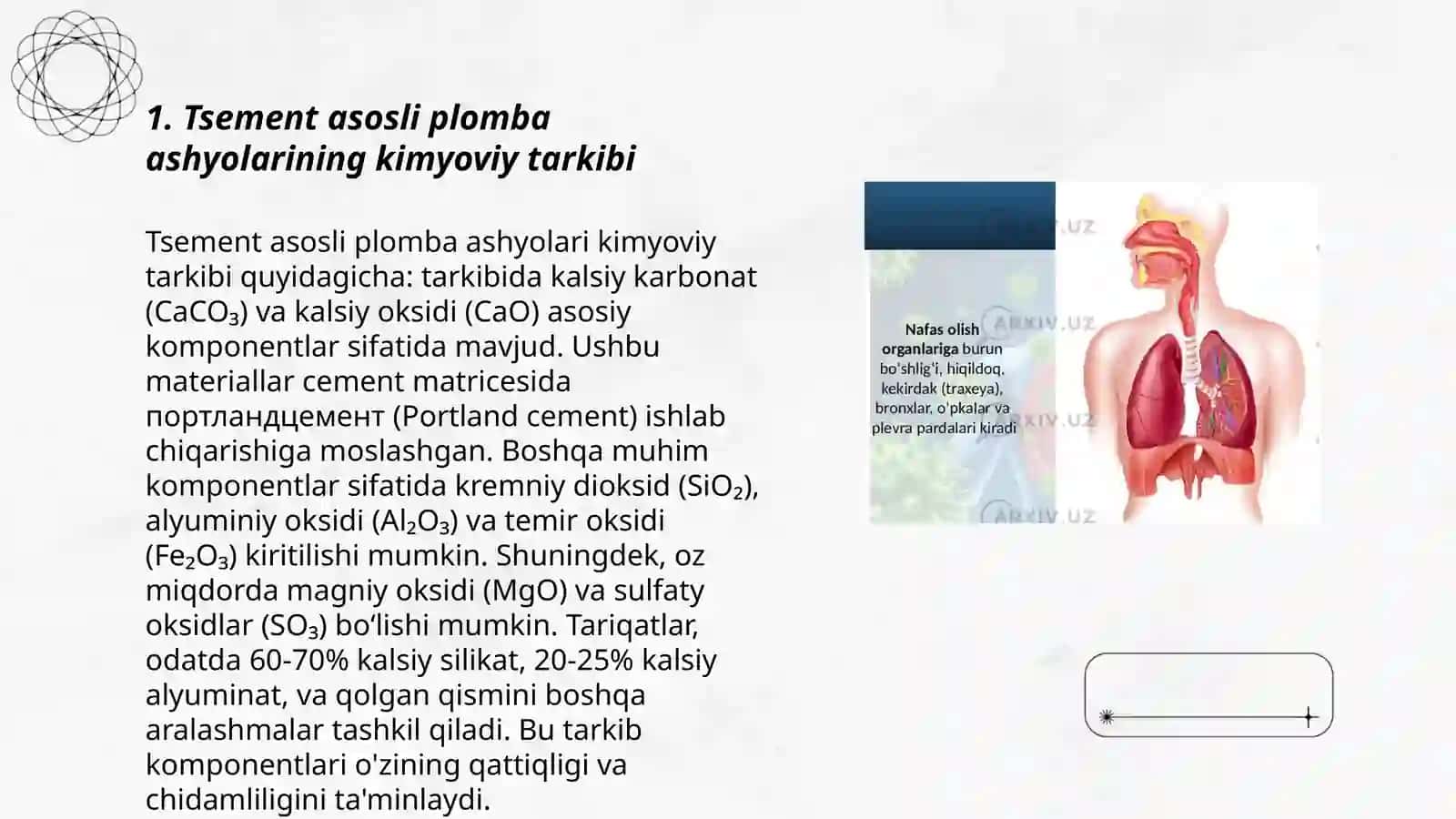 Tsement asosli plomba ashyolarining kimyoviy tarkibi 3