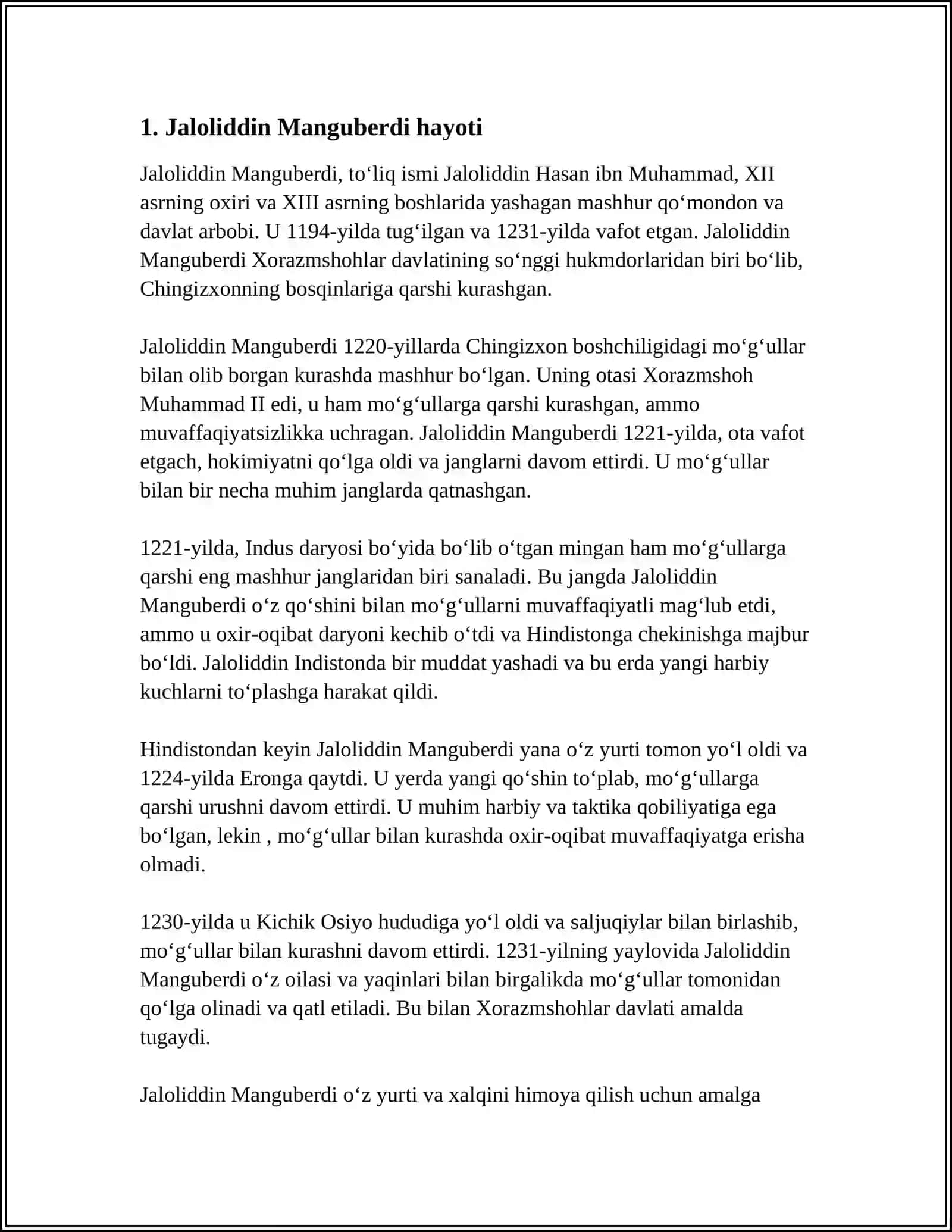 JALOLIDDIN MANGUBERDI -- VATAN HIMOYACHISI 3