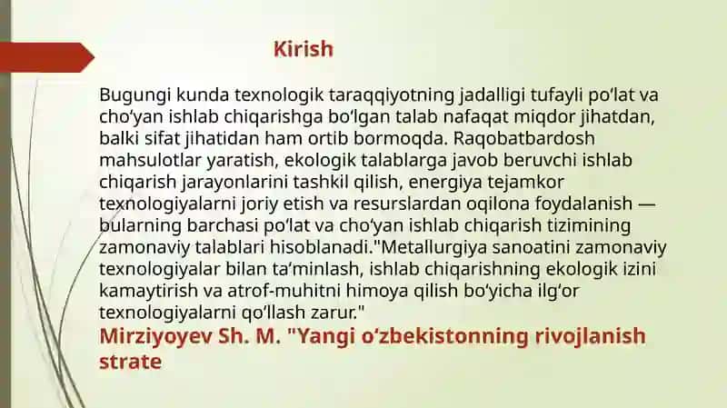 Cho‘yan va Po‘lat ishlab chiqarish mavzusi 3