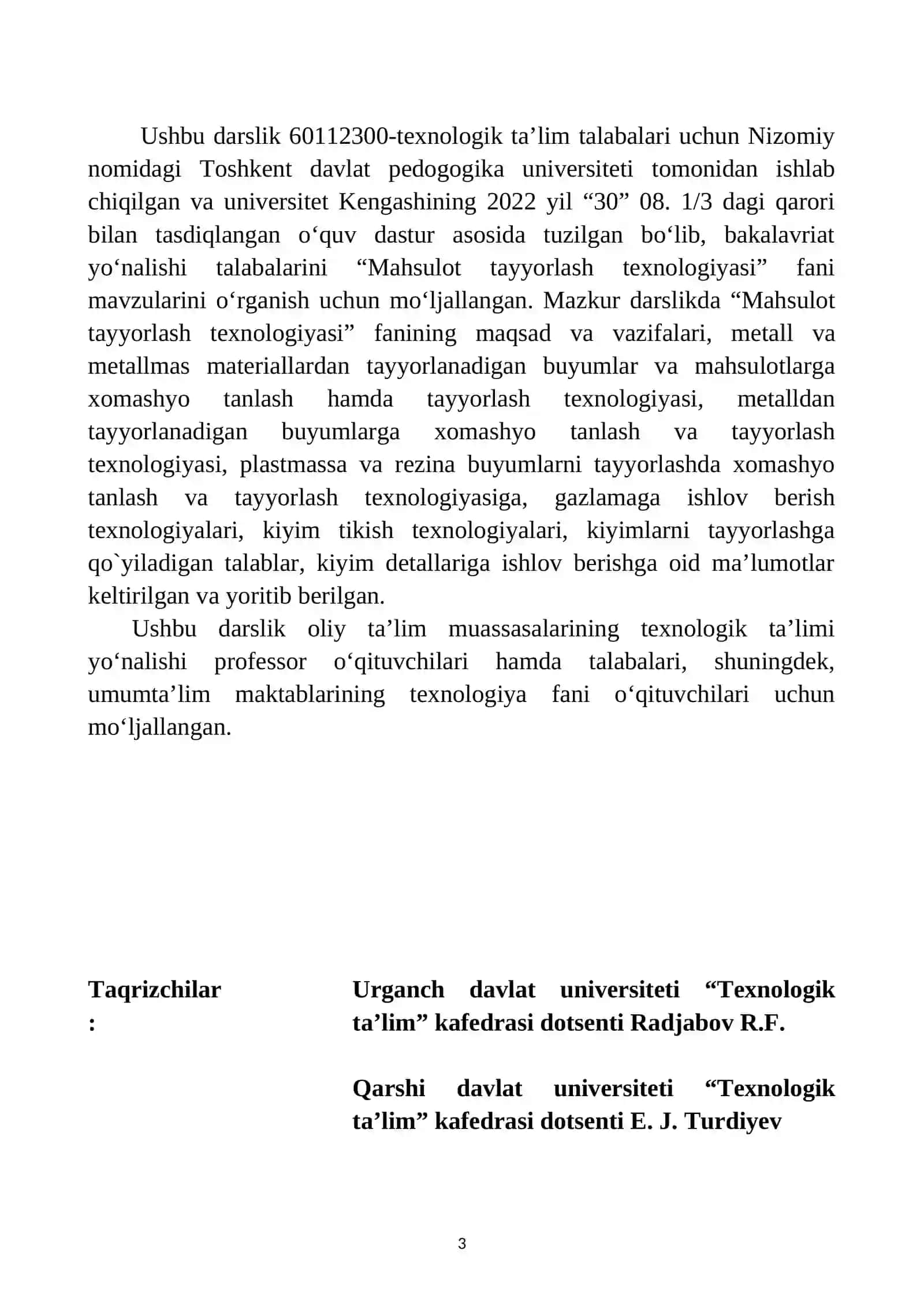 MAHSULOT TAYYORLASH TEXNOLOGIYASI 3