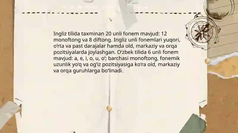 Comparison of English and Uzbek vowel systems 3
