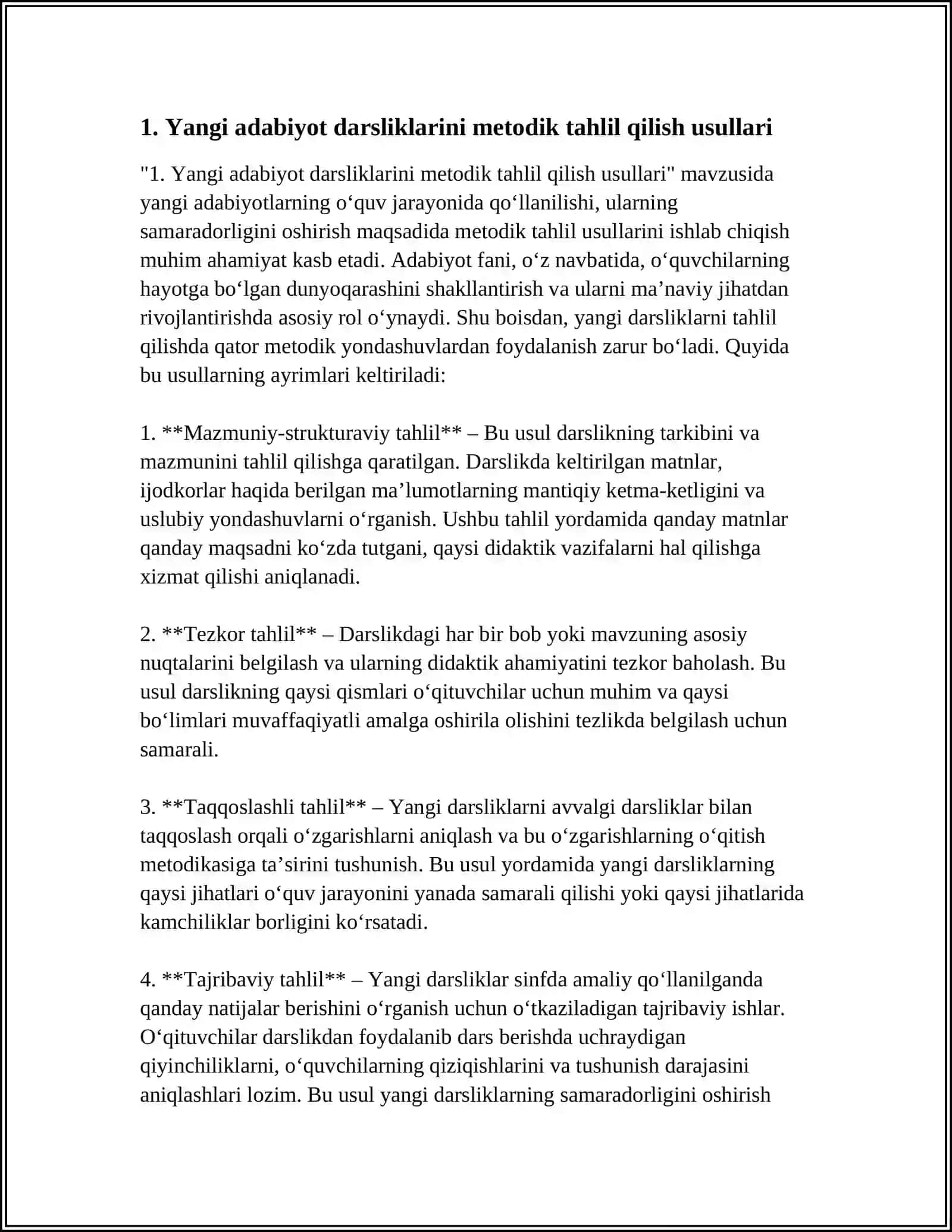 Yangi adabiyot darsliklarini metodik tahlil qilish usullari 3