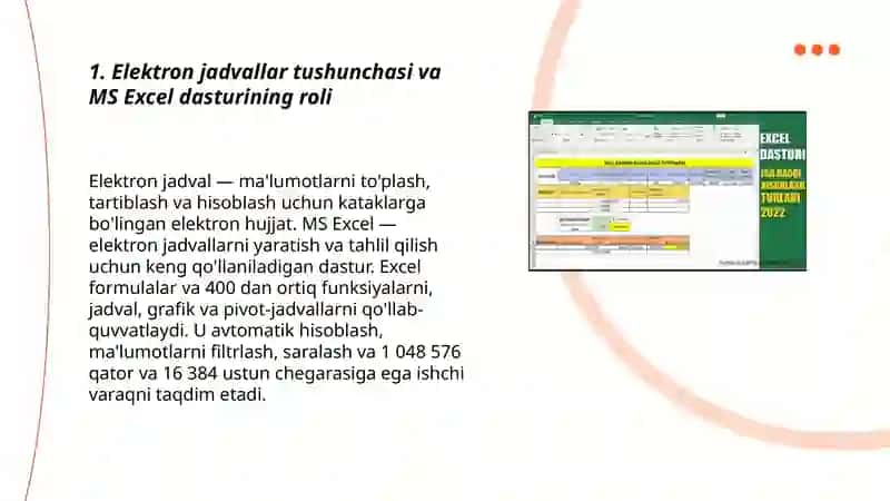 Elektron jadvallar. MS exzel dasturi 3