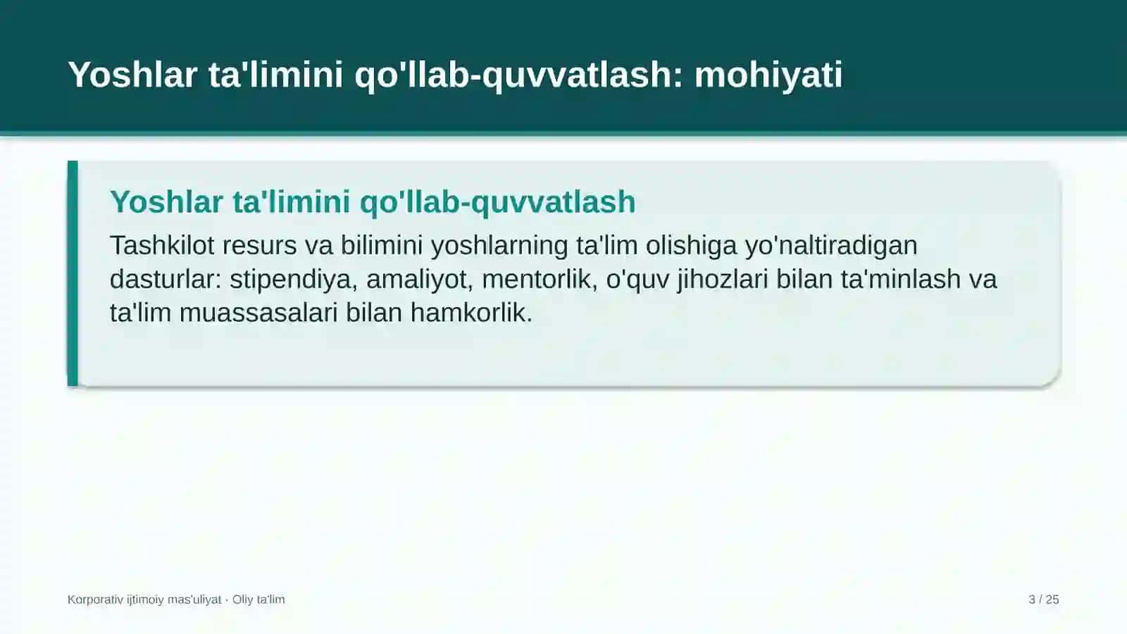 dasturiy ta'minotni testlash sohasida yoshlar ta'limini qo'llab quvvatlash dasturlari 3352 3