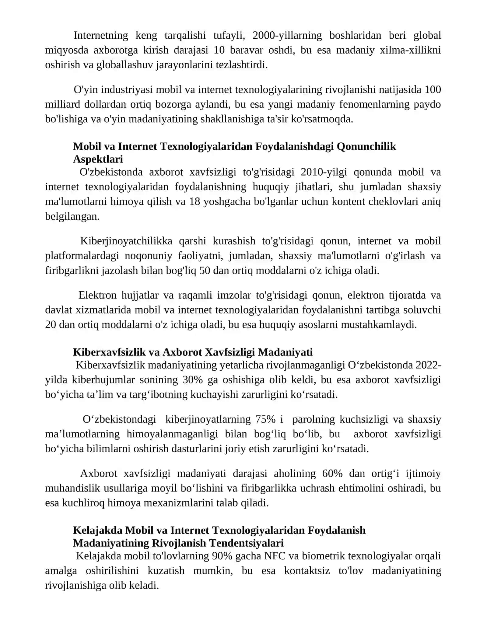 Mobil va Internet Texnologiyalaridan Foydalanish Madaniyati Holati va Rivojlantirish 3