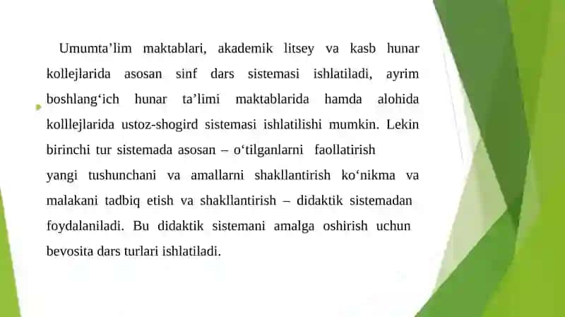 Matematika o'qitishni tashkil etish formalari. Sinf dars sistemasi 3