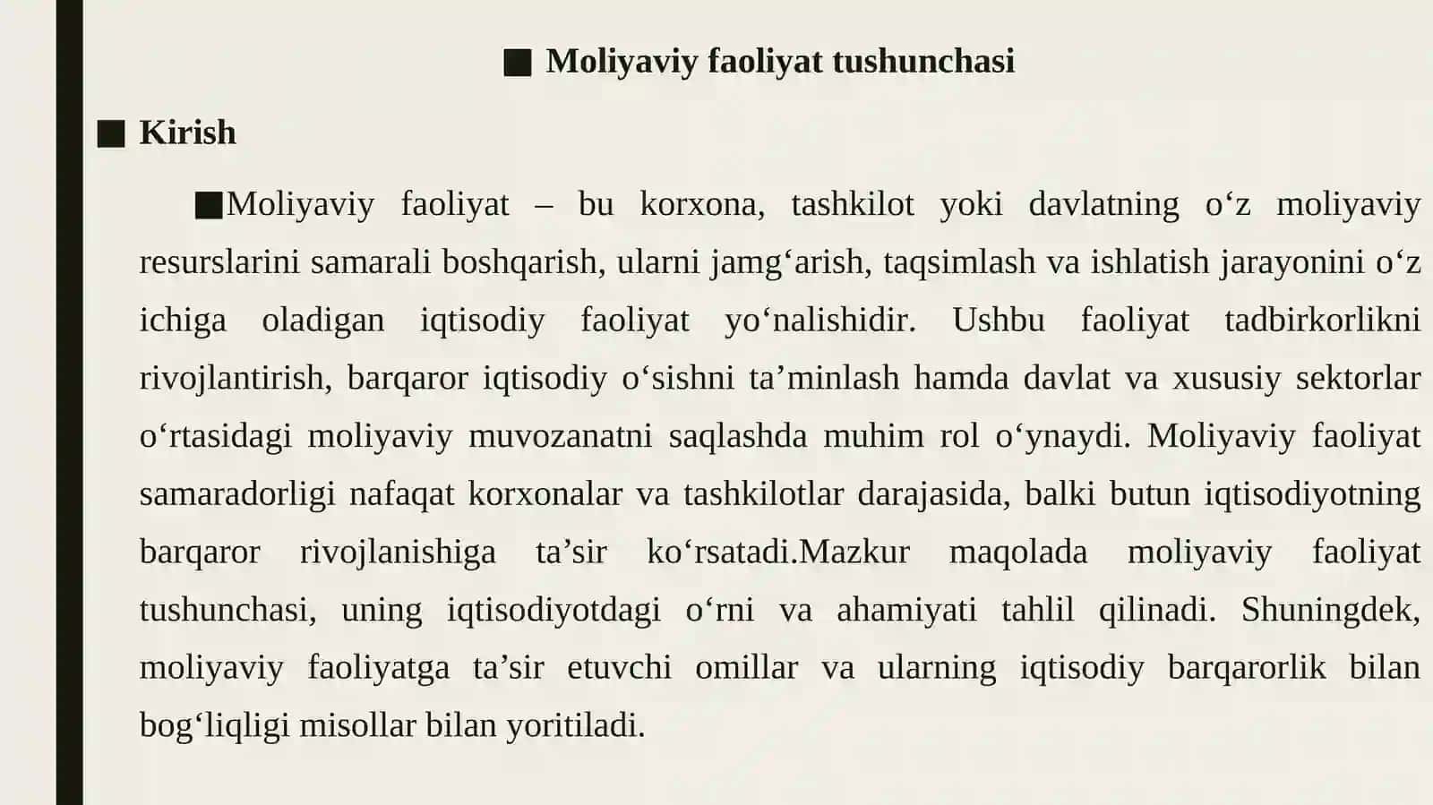 Moliyaviy faoliyat tushunchasi 3