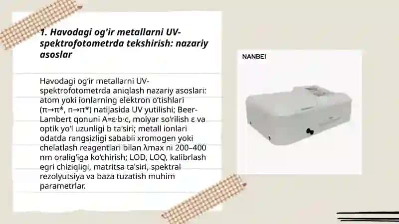Havodagi og'ir metallarni UV-spektrofotometrda tekshirish: nazariy asoslar 3
