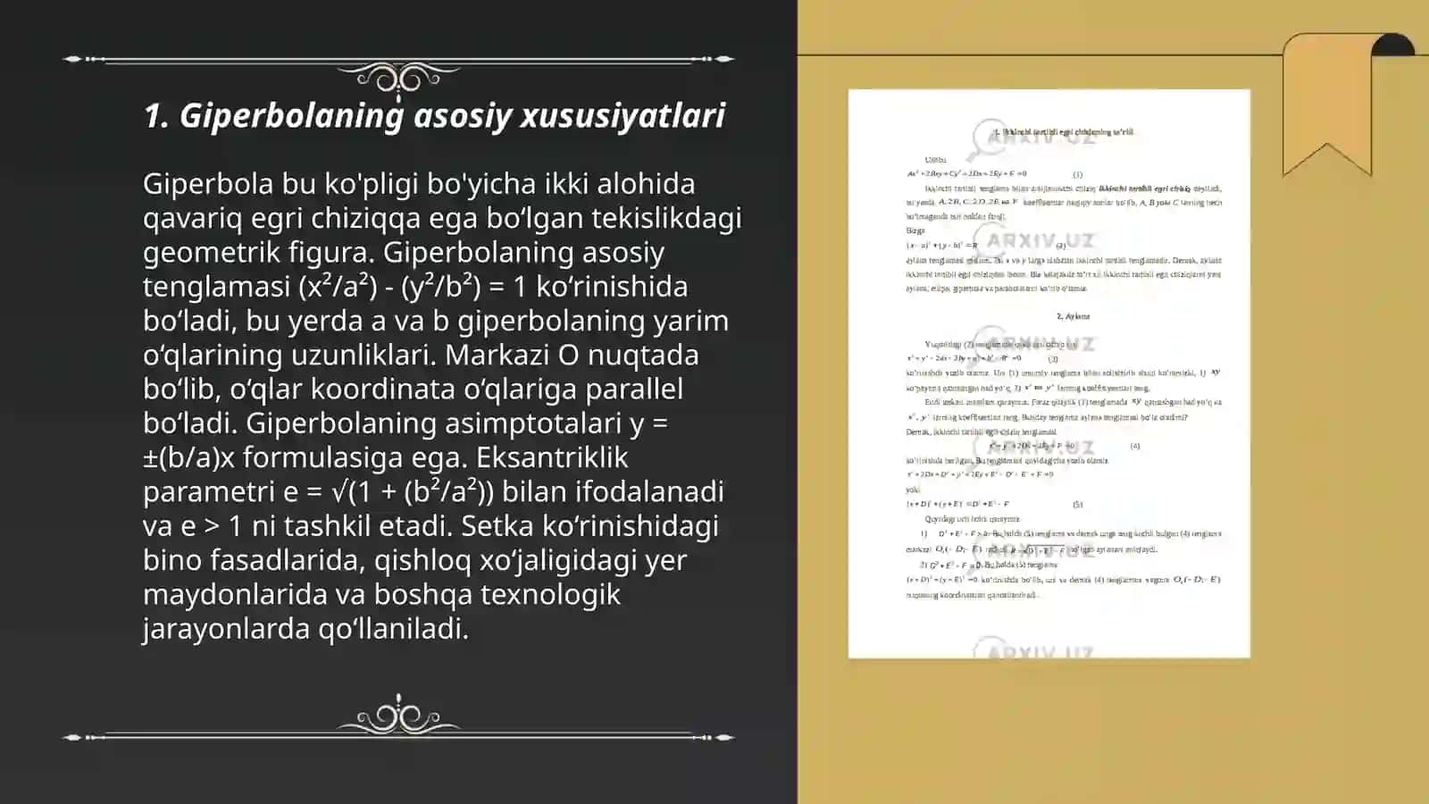 Ikkinchi tartibli egri chiziqlar. Giperbola va parabola 3