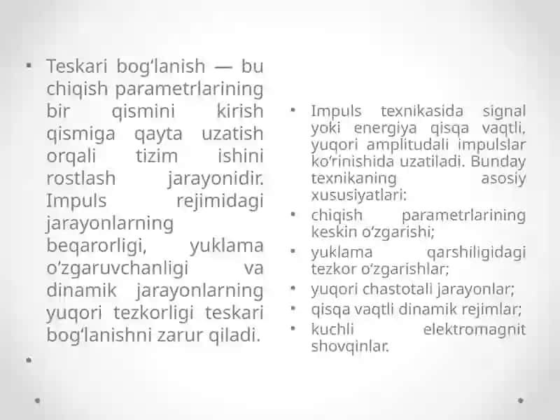 Impuls texnikasida teskari bog'lanishning ahamiyati 3