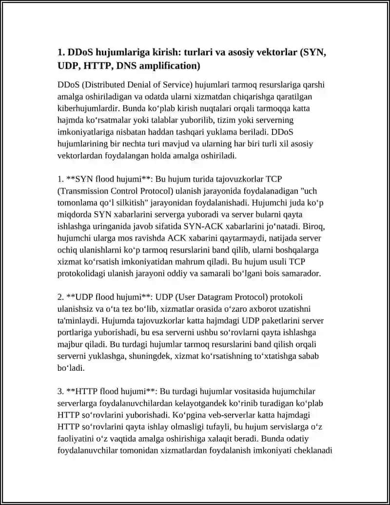 DDOS HUJUMLARIGA QARSHI TARMOQNI HIMOYALASH: CLOUDFLARE VA BOSHQA TEXNIK ECHIMLAR TAQQOSLANMASI 3