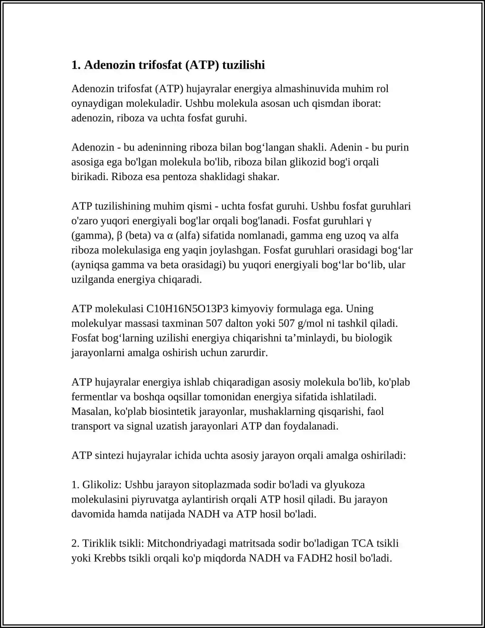 Adinozin trifosfat kislo'ta va uning moddalar almashinuvidagi ahamyati 3