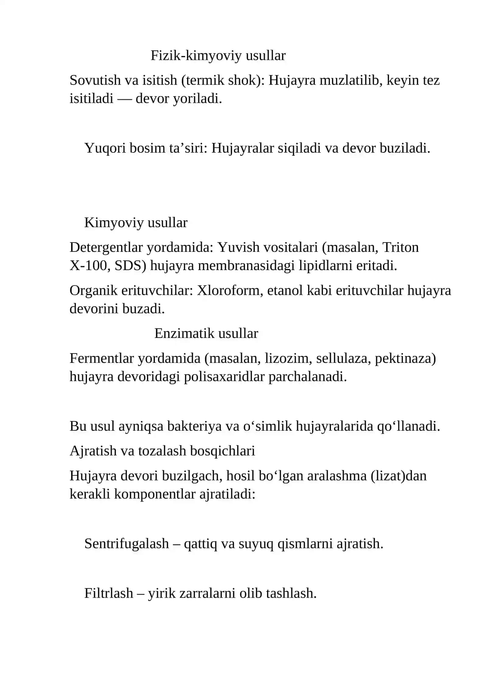 Hujayralar devorini buzish usullari ajratish va tozalash 3