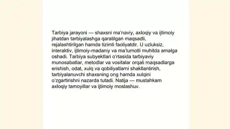 Tarbiya jarayonining mohiyati mazmuni tarbiya tamoyillari va metodlari 3
