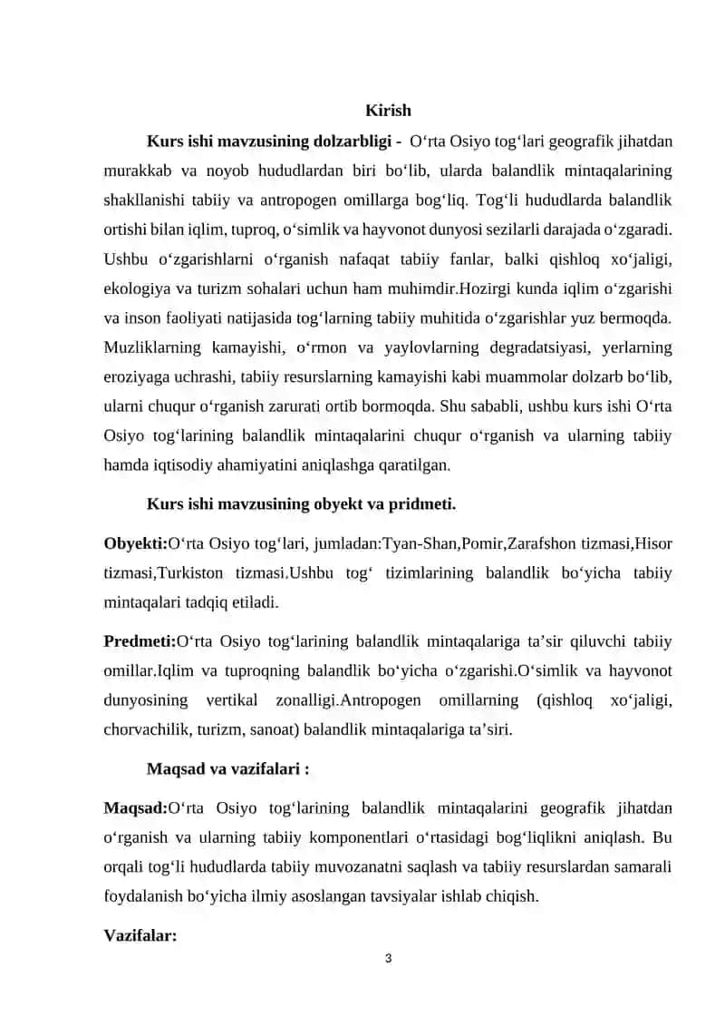 O`rta Osiyo tog`lari balandlik mintaqalari 3