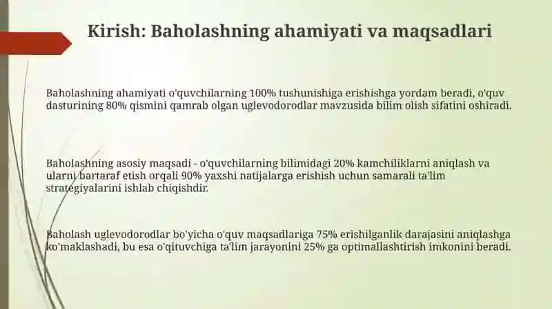 Uglevodorodlar mavzusini oʻqitishda,,Assesment" metodidan foydalanish 3
