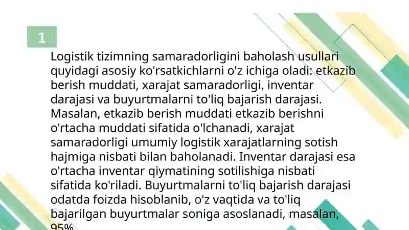 Logistik tizim faoliyat yuritilishini baholash 3