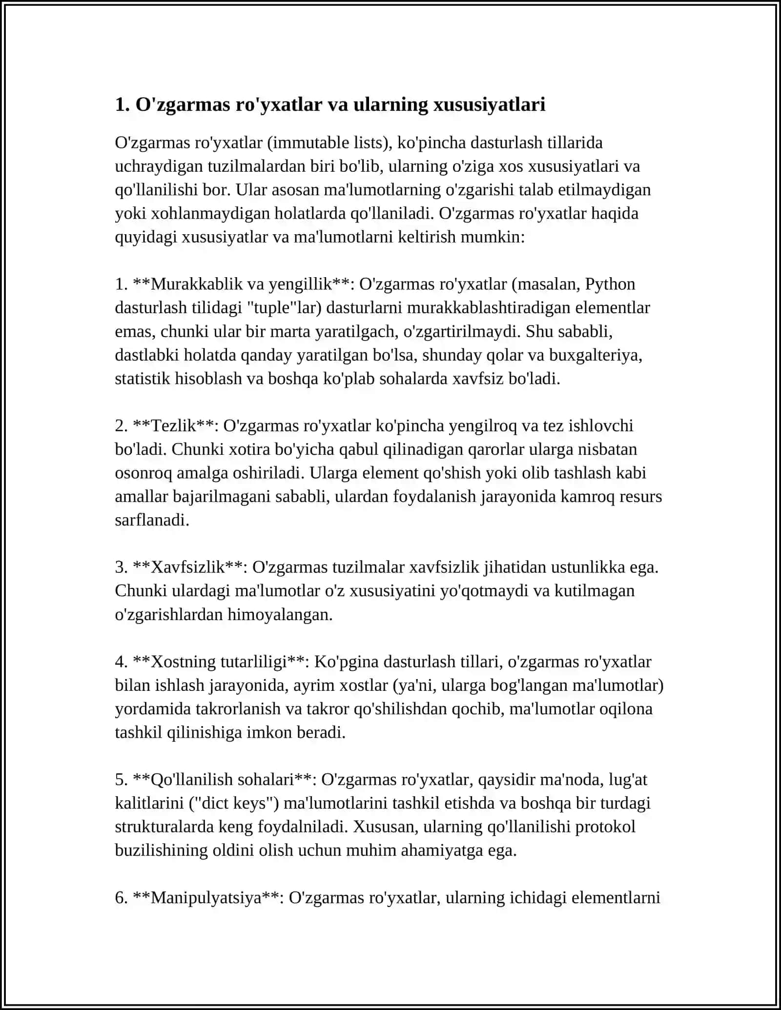 O'ZGARMAS RO'YXATLAR BILAN ISHLASH 3