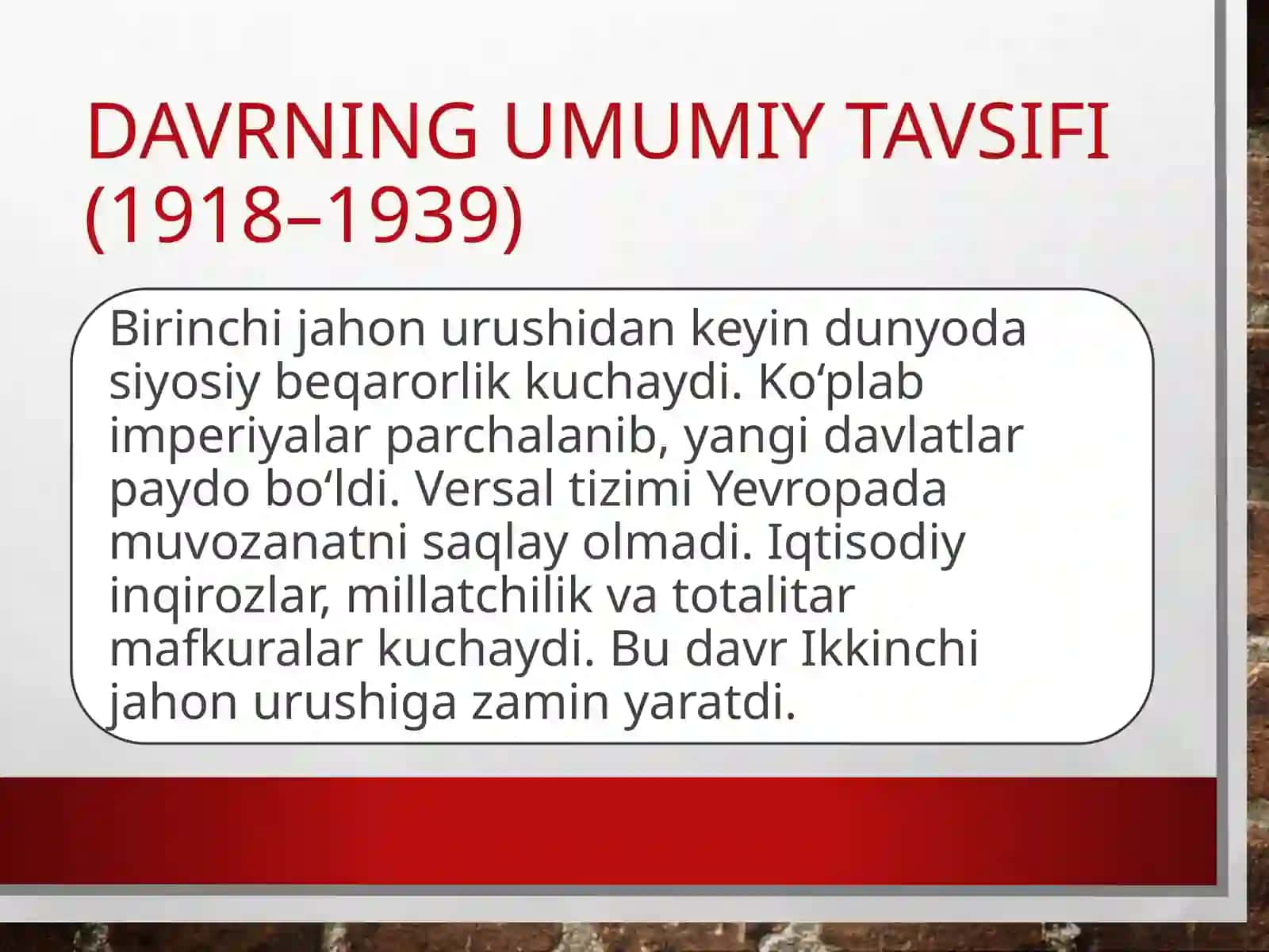 Jahon urushlari oralig'i dash yosi hayot 3