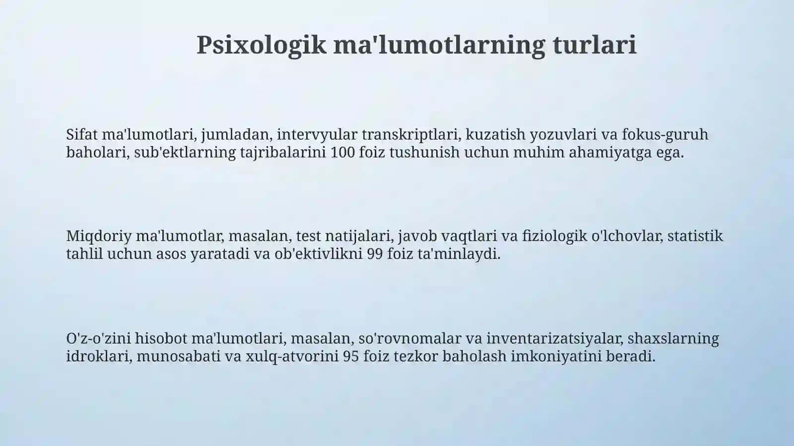 Psixologik ma'lumotlarni to'plash usullari 3