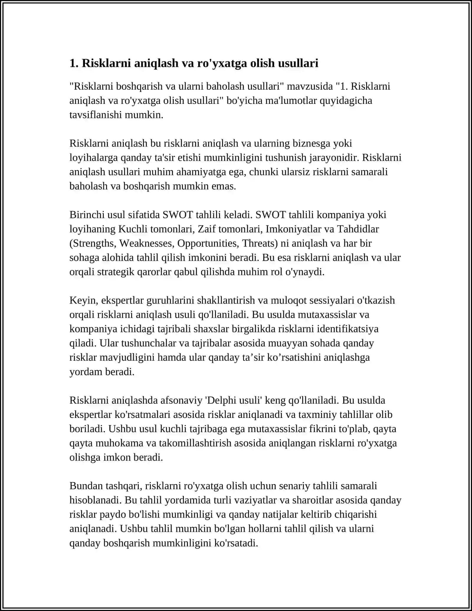 RISKLARNI BOSHQARISH VA ULARNI BAHOLASH USULLARI 3
