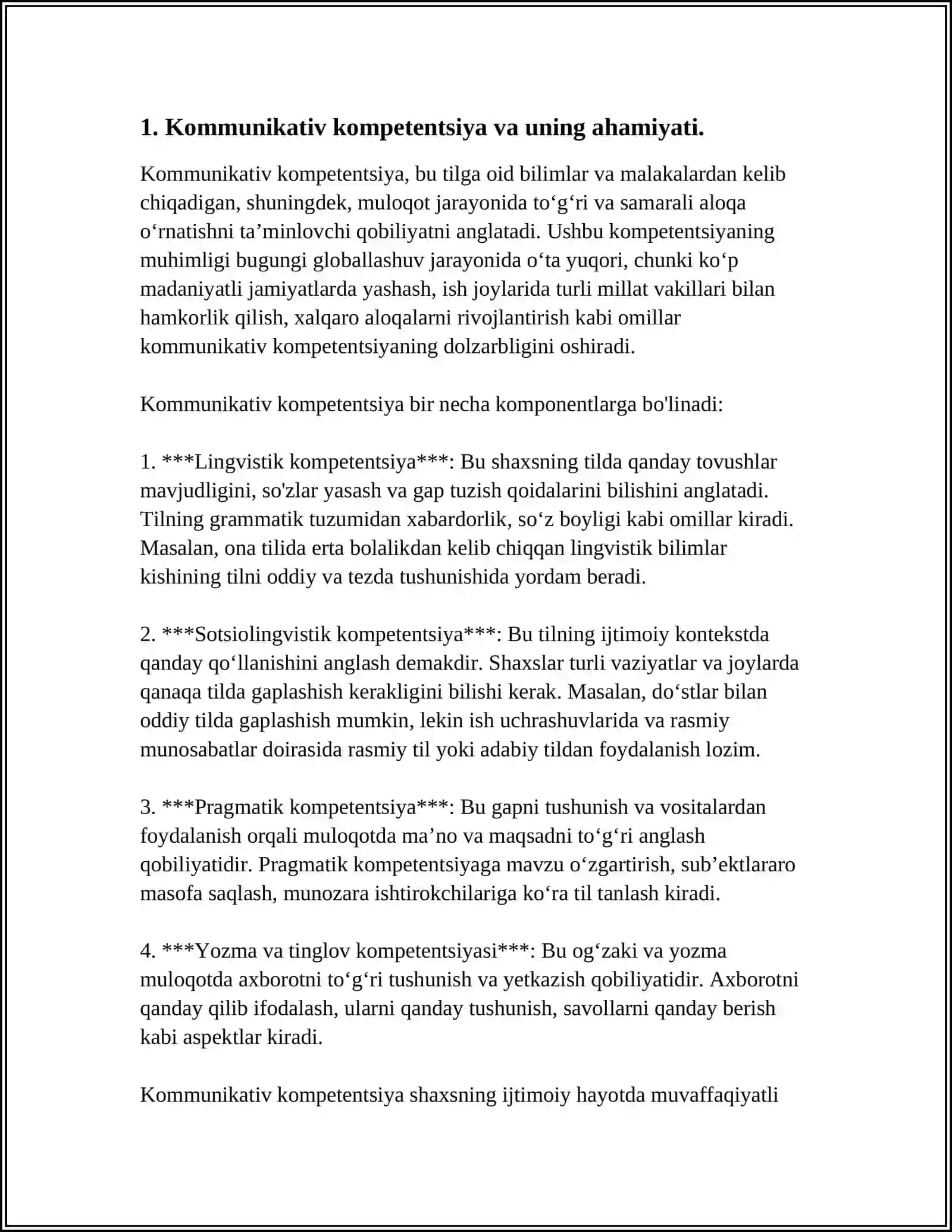 KOMMUNIKATIV TILSHUNOSLIK. MATN VA UNING TURLARI 3