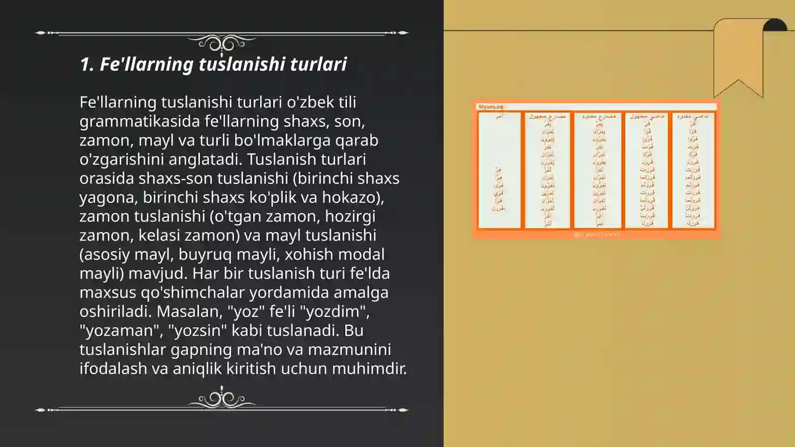 Fe'llarning tuslanishi turlari 3