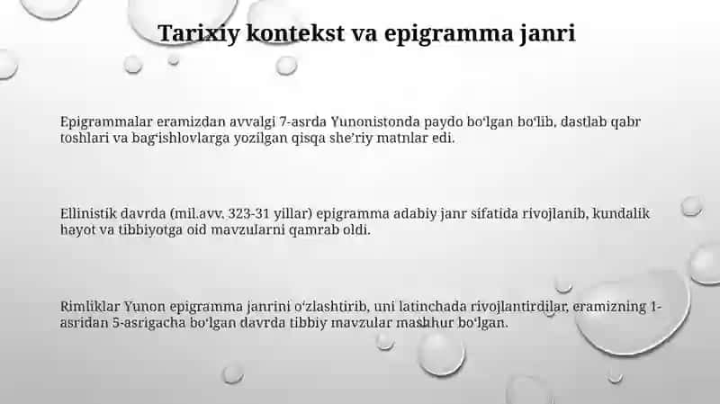 Yunon lotine epigrammalaridagi tibbiyot va salomatlik 3