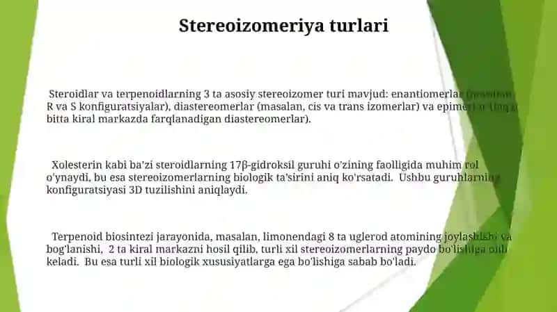 Steroidlar va terpenlarning stereokimyosi 3
