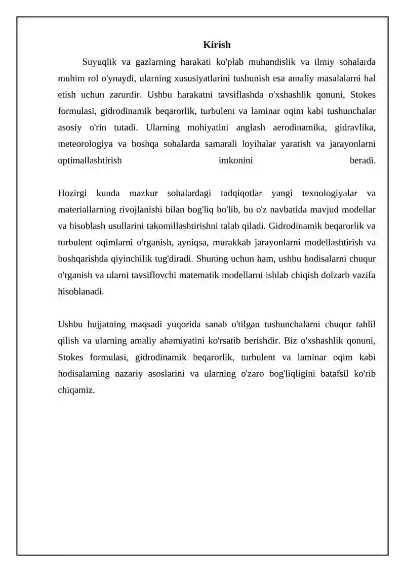 Suyuqlik va Gazlar Harakati 3