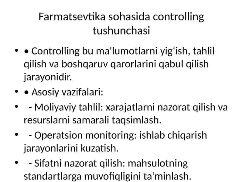 Farmatsevtika sohasida audit va controlling 3